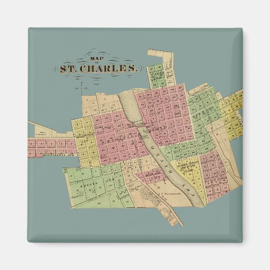 St Charles ILLINOIS 1871 MAP FOX RIVER KANE COUNTY Magneet (Voorkant)