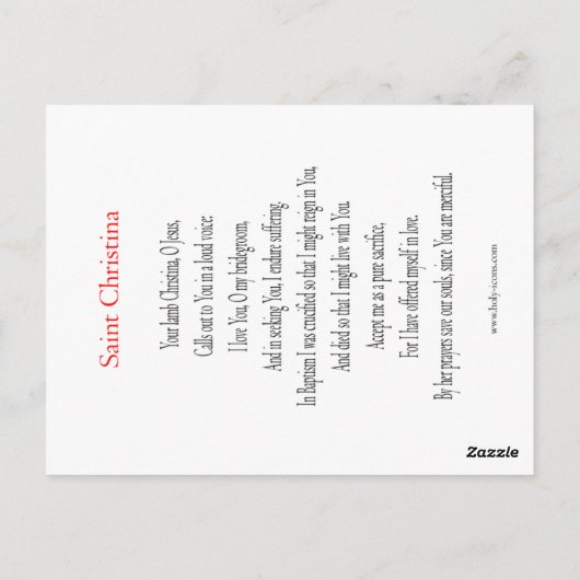 St. Christina Prayer Card Briefkaart (Achterkant)