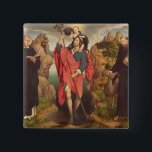 St. Christopher , 1484 Vierkante Button 5,1 Cm<br><div class="desc">St. Christopher | door Hans Memling | Art Location: Groeningemuseum,  Brugge,  België | Nederlandse kunstenaar | Collectie Afbeelding nummer: XJL62461</div>