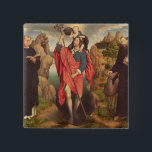 St. Christopher , 1484 Vierkante Button 5,1 Cm<br><div class="desc">St. Christopher | door Hans Memling | Art Location: Groeningemuseum,  Brugge,  België | Nederlandse kunstenaar | Collectie Afbeelding nummer: XJL62461</div>