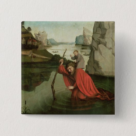 St. Christopher Carrying the Christus Child Vierkante Button 5,1 Cm (Voorkant)
