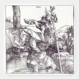 St.Christopher die de Baby Christus draagt, 1511 Vierkante Sticker