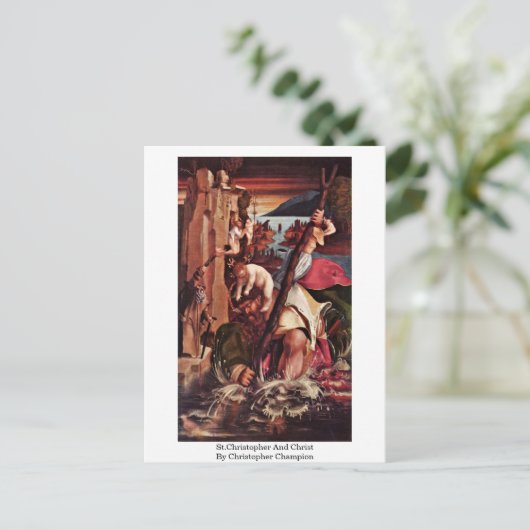 St.Christopher en Christus van Christopher Champio Briefkaart (Staand voorkant)