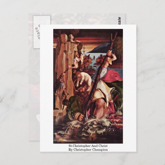 St.Christopher en Christus van Christopher Champio Briefkaart (Voorkant / Achterkant)