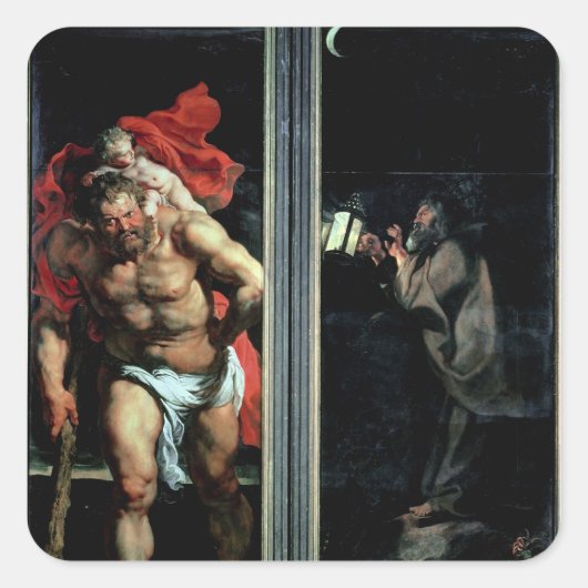 St. Christopher en de Hermit Vierkante Sticker (Voorkant)