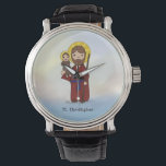 St. Christopher Feast Day Saint Horloge<br><div class="desc">St. Christopher is op een eenvoudige manier geschilderd. Hij houdt Jezus vast en draagt een staf in zijn hand. De waterverf kijkt naar de achtergrond van de rivier die hij oversteekt terwijl hij het Christuskind vervoert. Verzend zegeningen op de dag van St. Christopher. Ideaal voor volwassenen of jongeren. Zijn feestdag...</div>