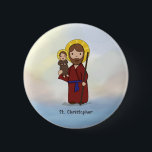 St. Christopher Feast Day Saint Ronde Button 5,7 Cm<br><div class="desc">St. Christopher is op een eenvoudige manier geschilderd. Hij houdt Jezus vast en draagt een staf in zijn hand. De waterverf kijkt naar de achtergrond van de rivier die hij oversteekt terwijl hij het Christuskind vervoert. Verzend zegeningen op de dag van St. Christopher. Ideaal voor volwassenen of jongeren. Zijn feestdag...</div>