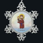 St. Christopher Feast Day Saint Tin Sneeuwvlok Ornament<br><div class="desc">St. Christopher is op een eenvoudige manier geschilderd. Hij houdt Jezus vast en draagt een staf in zijn hand. De waterverf kijkt naar de achtergrond van de rivier die hij oversteekt terwijl hij het Christuskind vervoert. Verzend zegeningen op de dag van St. Christopher. Ideaal voor volwassenen of jongeren. Zijn feestdag...</div>