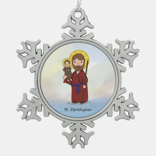 St. Christopher Feast Day Saint Tin Sneeuwvlok Ornament (Voorkant)