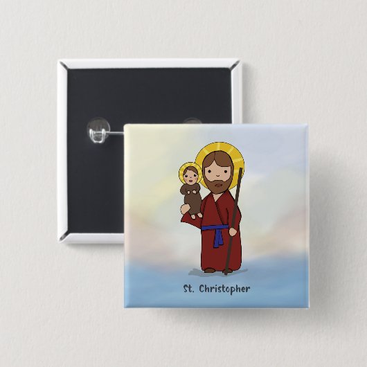 St. Christopher Feast Day Saint Vierkante Button 5,1 Cm (Voorkant /achterkant)