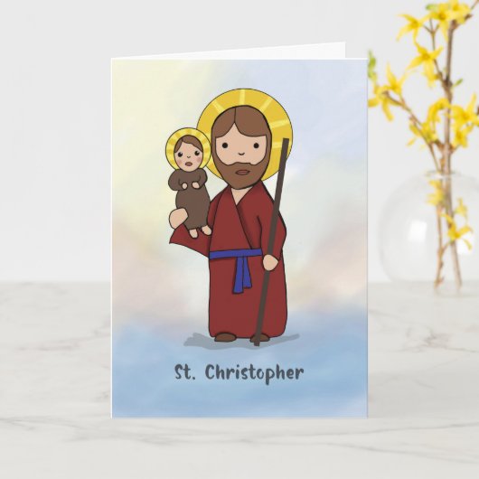 St. Christopher Feast Day Simple katholieke Saint Kaart (Gele Bloem)