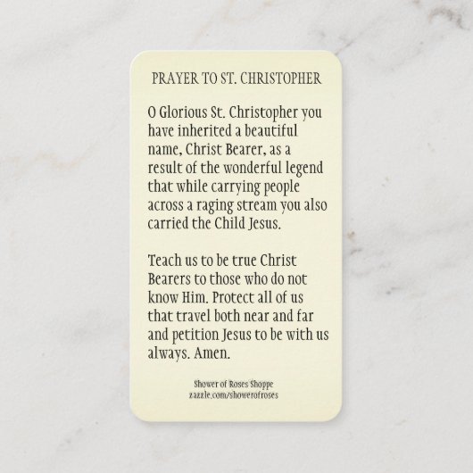 St. Christopher Jesus Religieuze Katholieke Prayer Plaatskaartje (Achterkant)