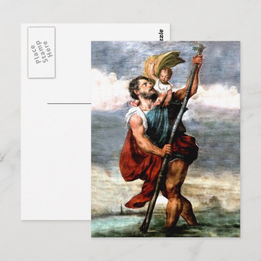 ST. CHRISTOPHER, PATRON SAINT OF TRAVELERS, BRIEFKAART (Voorkant / Achterkant)