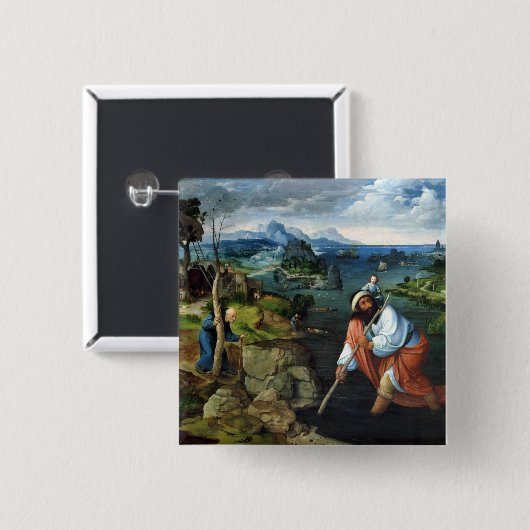 St. Christopher Vierkante Button 5,1 Cm (Voorkant /achterkant)