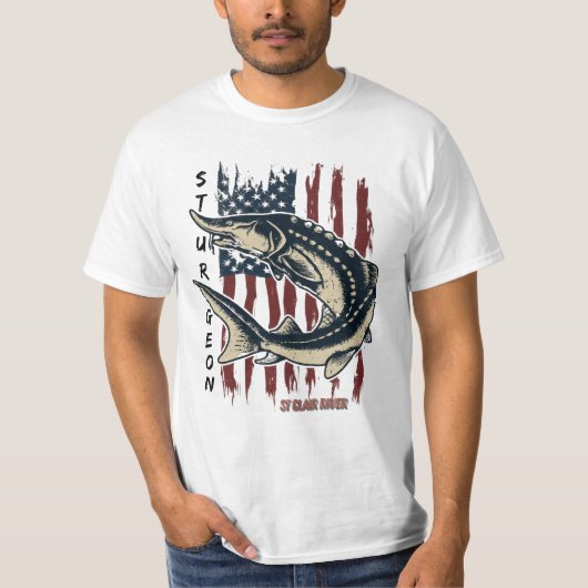 St Clair River Sturgeon Fish with Flag Shirt (Voorkant)