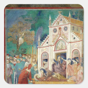 St. Clare Embraces het lichaam van St. Francis Vierkante Sticker