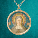 St. Clare of Assisi (SAU 027) Goud Vergulden Ketting<br><div class="desc">Detail van een antiek NeoGothic afbeelding van St. Clare of Assisi en haar Spirituele aughters uit een eind 19e eeuwse chromolithografische ontwerptekst,  opgesteld door Baron Jean-Baptiste Bethune (1821-1894) en gepubliceerd door de Socièté de St. Augustin,  Baptiste,  België,  ontwerper Het privé-collectie van religieuze ephemera.   Feast: 11 augustus</div>
