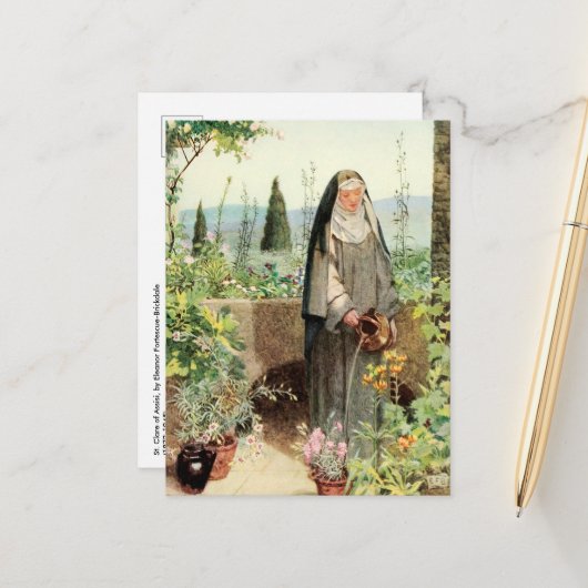 St. Clare of Assisi Watering Flowers (M 065) Briefkaart (Voorkant / Achterkant in situ)
