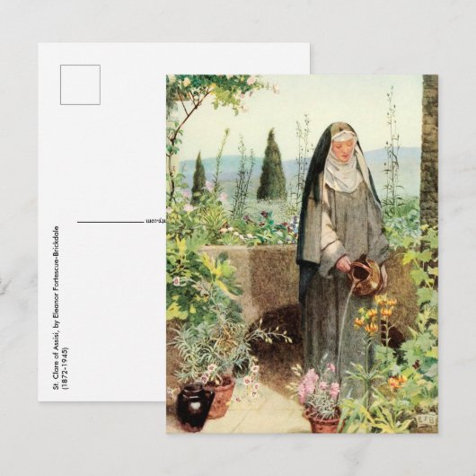 St. Clare of Assisi Watering Flowers (M 065) Briefkaart (Voorkant / Achterkant)