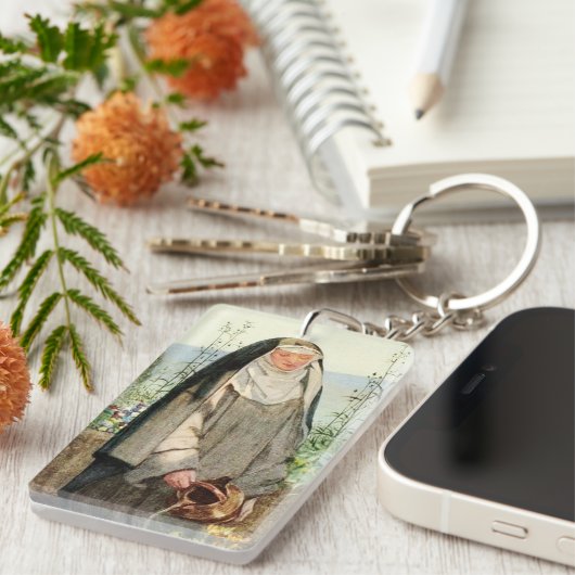 St. Clare of Assisi Watering Flowers (M 065) Sleutelhanger (Voorkant Rechts)