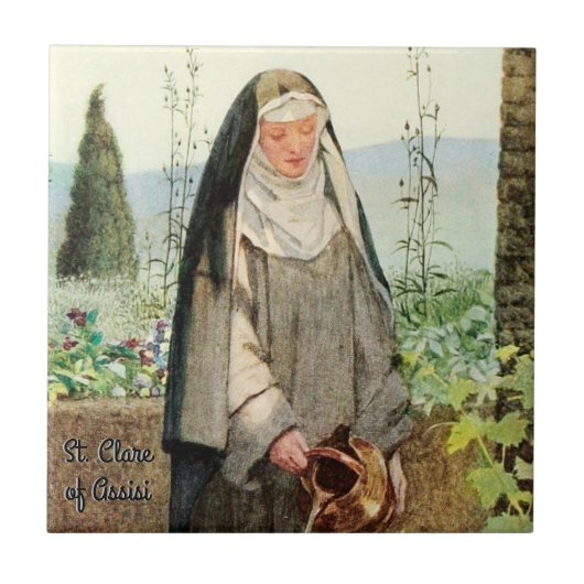 St. Clare of Assisi Watering Flowers (M 065) Tegeltje (Voorkant)