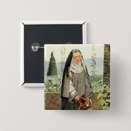 St. Clare of Assisi Watering Flowers (M 065) Vierkante Button 5,1 Cm (Voorkant /achterkant)