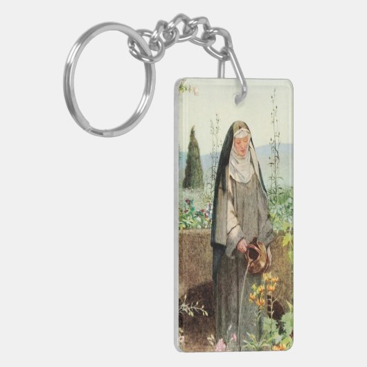 St. Clare of Assisi Watering Flowers with Quote Ke Sleutelhanger (Voorkant Links)