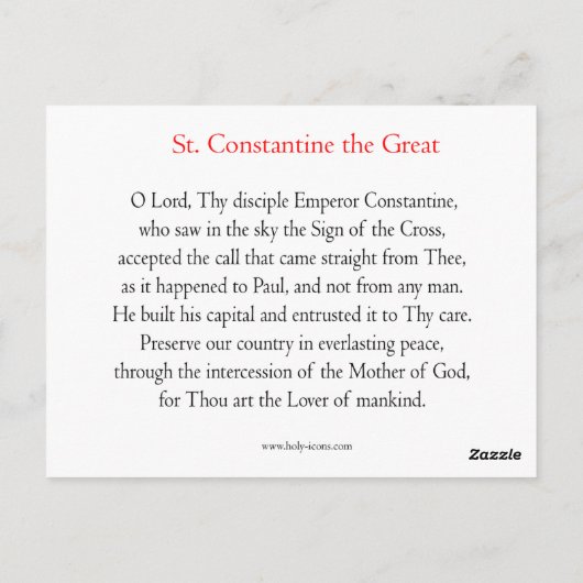 St. Constantine de Grote Prayer Card Briefkaart (Achterkant)