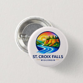 St. Croix Falls Wisconsin Scenic River & Cliffs Ronde Button 3,2 Cm