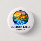 St. Croix Falls Wisconsin Schitterende Rivier & Kl Ronde Button 3,2 Cm (Voorkant)