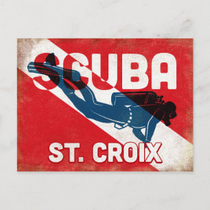 St. Croix Scuba Diver - Blue Retro Briefkaart