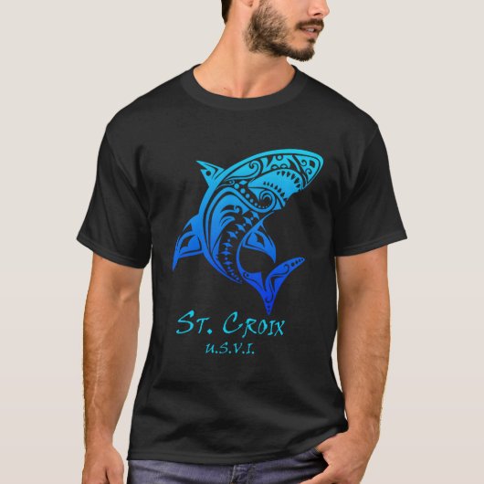 St Croix USVI Tribal Shark Vakantie T-shirt (Voorkant)