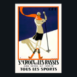 St. Croix Zwitserland Skiing Poster<br><div class="desc">Geweldige oude poster van een decovrouwtje die skiën in St. Croix Zwitserland.</div>