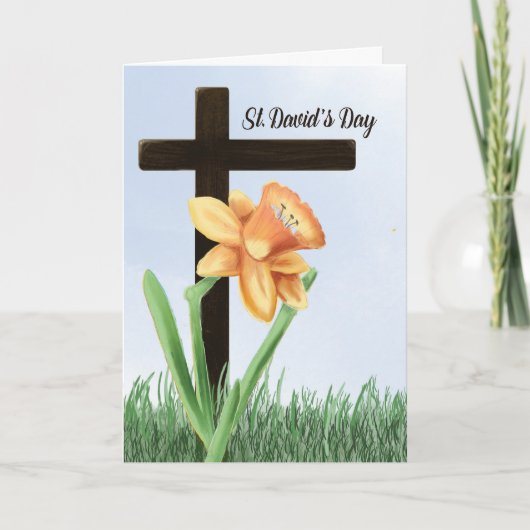 St Davids Day Daffodil Over Cross Kaart (Voorkant)