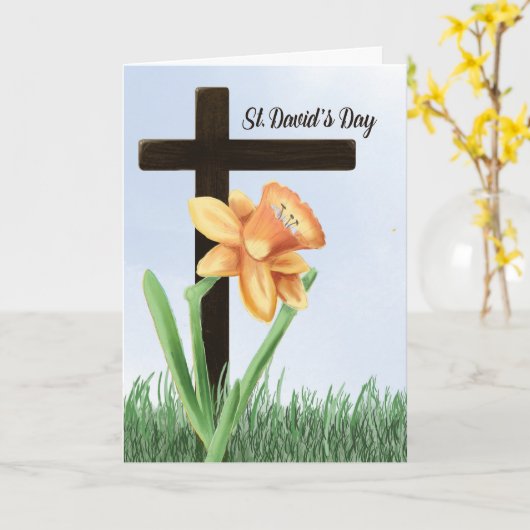 St Davids Day Daffodil Over Cross Kaart (Gele Bloem)
