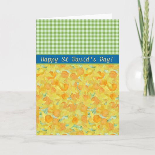 St David's Day Kaart, Golden Daffodils en Gingham Kaart (Voorkant)