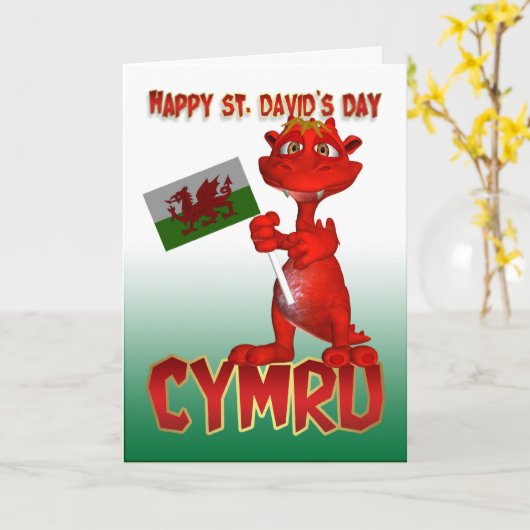 St. David's Day Kaart - Welsh Dragon Welsh Flag (Gele Bloem)