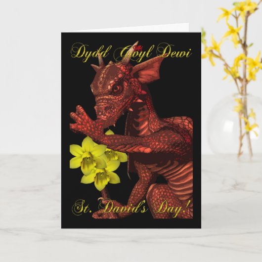St Davids de rode Draak Dydd Gwyl Dewi van de Dag Kaart (Gele Bloem)