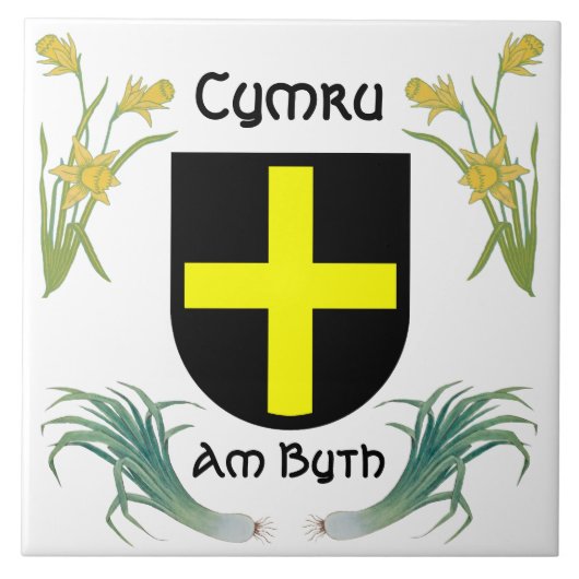 St. David's Shield met Daffodils & Prei Tegeltje (Voorkant)