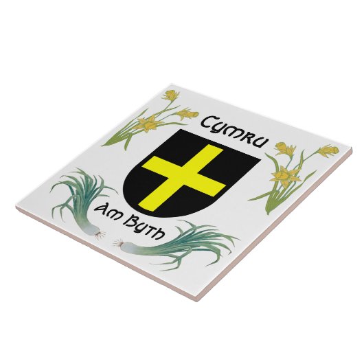 St. David's Shield met Daffodils & Prei Tegeltje (Zijkant)