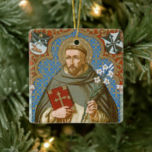 St. Dominic de Guzman (BK 011) Sq. Blauw Keramisch Ornament