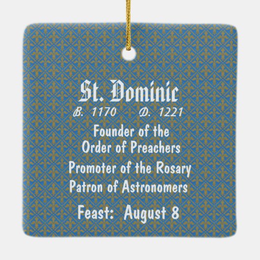 St. Dominic de Guzman (BK 011) Sq. Blauw Keramisch Ornament (Achterkant)