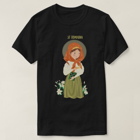 St Dymphna Purity Lily Patron Saint Mental Health T-shirt (Design voorkant)