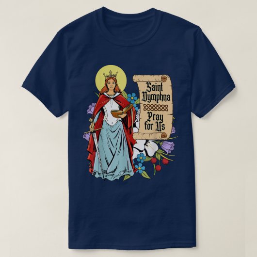 St Dymphna Purity Lily Patron Saint Mental Health T-shirt (Design voorkant)