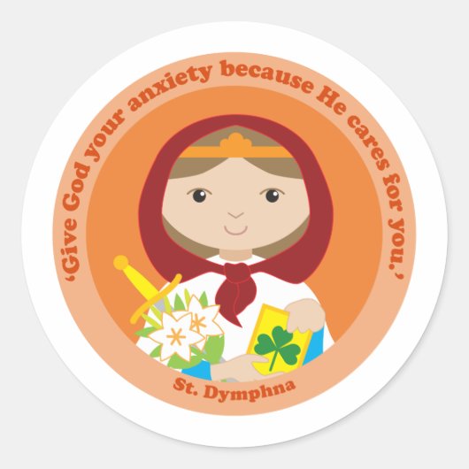 St. Dymphna Ronde Sticker (Voorkant)