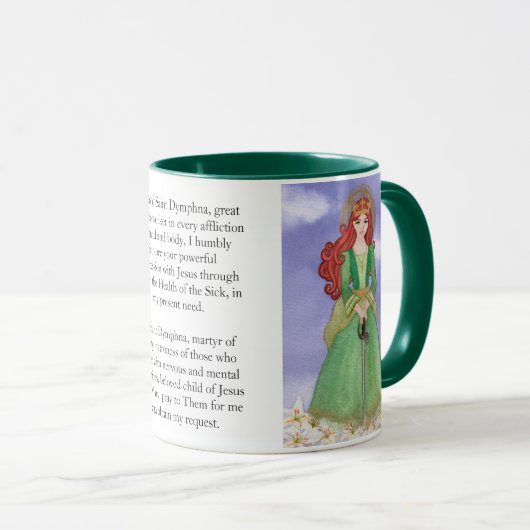 St. Dymphna Waterverf Prayer Tea Coffee Mok (Voorkant rechts)