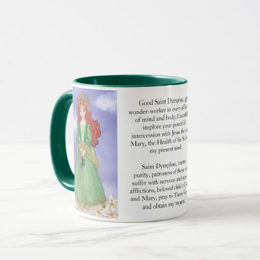 St. Dymphna Waterverf Prayer Tea Coffee Mok (Voorkant links)
