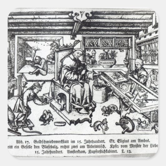 St. Eligius als goudsmid in zijn werkplaats Vierkante Sticker (Voorkant)