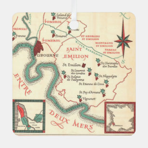 St. Emilion Bordeaux Wijnkaart Metalen Ornament