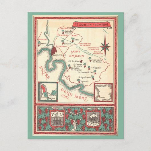 St. Emilion Bordeaux Wine Map Briefkaart (Voorkant)